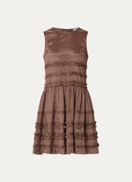 Damson Madder Dames Midi jurk met volant in de kleur Chocoladebruin, maat: 36