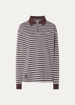 Damson Madder Dames Remie regular fit polo met streepprint in de kleur Chocoladebruin, maat: 34