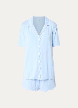 Dore & Rose Dames Pyjamaset met contrasterende bies in de kleur Lichtblauw, maat: XL