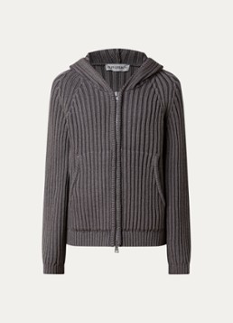 Our Legacy Heren Level Hood ribgebreid vest van merino wol met capuchon in de kleur Donkerkhaki, maat: 48