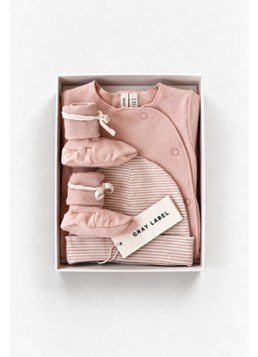 Gray Label Meisjes Babyschoentje met babypak en muts in giftset in de kleur Lichtroze, maat: 3M-6M=62M