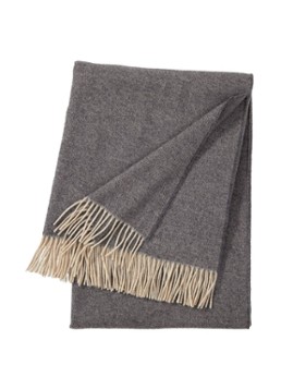 Yves Delorme Club plaid van wol met franjes 130 x 170 cm Lichtgrijs - Deal