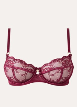 Lounge Dames Adelyn beugel bh van mesh met borduring in de kleur Bordeauxrood, maat: E75