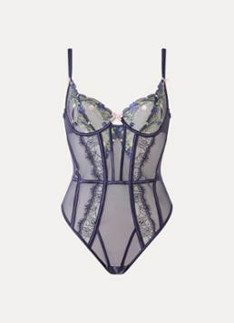 Lounge Dames Dahlia bustier van mesh met bloemborduring in de kleur Donkerblauw, maat: S