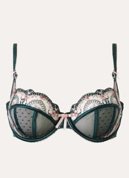 Lounge Dames Evelyn beugel bh van mesh met borduring in de kleur Donkergroen, maat: F70