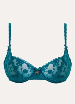 Lounge Dames Flocked balconette bh van mesh met flockprint in de kleur Zeegroen, maat: F80