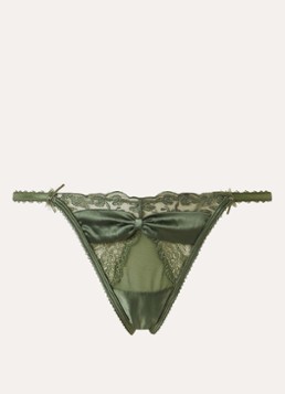 Lounge Dames Attract string van kant met strikdetail in de kleur Olijfgroen, maat: XL