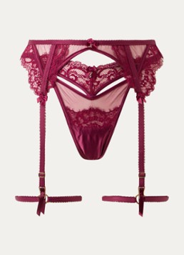 Lounge Dames Marcelina jarretels van kant in de kleur Bordeauxrood, maat: XS