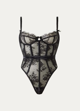 Lounge Dames Soraya van mesh met kant in de kleur Zwart, maat: XL