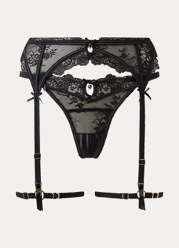 Lounge Dames Arabella jarretels van satijn met mesh in de kleur Zwart, maat: XS