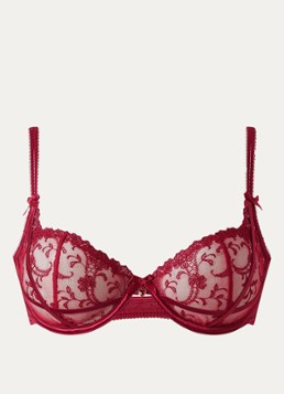 Lounge Dames Valentina beugel bh van mesh met borduring in de kleur Donkerrood, maat: B75