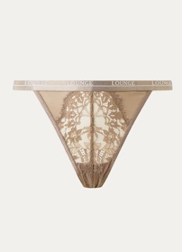 Lounge Dames Entice string van mesh met logoband in de kleur Lichtbruin, maat: XL