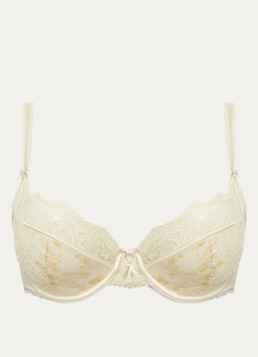Lounge Dames Lila voorgevormde beugel bh met overlay van kant in de kleur Geel, maat: D70