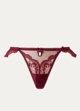 Lounge Dames Angelica string van mesh met borduring in de kleur Bordeauxrood, maat: L