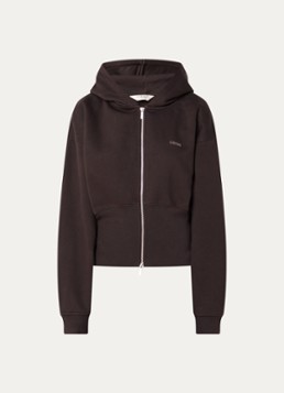 Lounge Dames Sweatvest met logo en capuchon in de kleur Chocoladebruin, maat: L