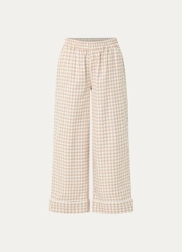 Lounge Dames Gingham pyjamabroek met ruitdessin in de kleur Beige, maat: S