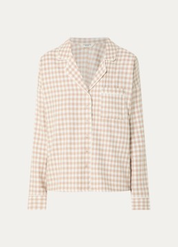 Lounge Dames Gingham pyjamatop met ruitdessin in de kleur Beige, maat: S