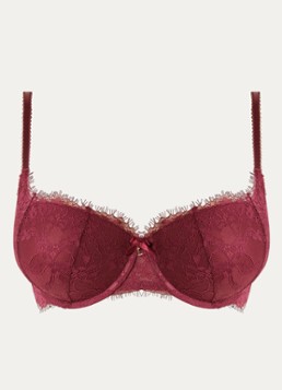 Lounge Dames Voorgevormde balconette bh met overlay van kant in de kleur Aubergine, maat: D75