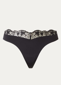 Lounge Dames Tanga met kant in de kleur Zwart, maat: L