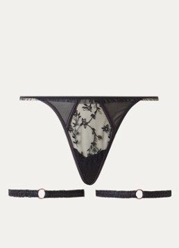 Lounge Dames Gia tanga met jarretels in de kleur Zwart, maat: XL