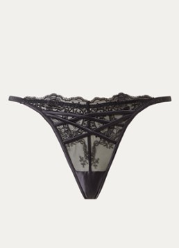 Lounge Dames Seduce tanga van mesh met borduring in de kleur Zwart, maat: XL