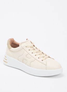 Hogan Dames Rebel sneaker van leer met details van lurex in de kleur Creme