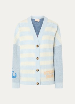Stella Nova Dames Fijngebreid vest in wolblend met print in de kleur Blauw, maat: s/m
