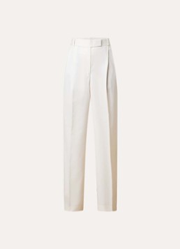 Róhe Dames Mid waist straight fit pantalon in wolblend met persplooi in de kleur Gebroken wit, maat: 34