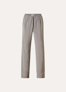 Róhe Dames High waist straight fit pantalon van satijn met streepprint in de kleur Lichtgrijs, maat: 36