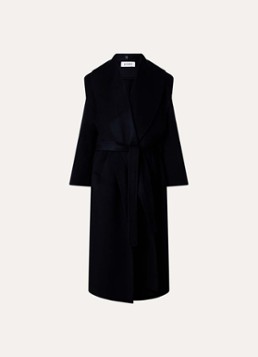 Róhe Dames Signature mantel in kasjmierblend met strikceintuur in de kleur Donkerblauw, maat: 38