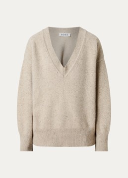 Róhe Dames Classic grofgebreide oversized pullover in kasjmierblend met V-hals in de kleur Khaki, maat: 34