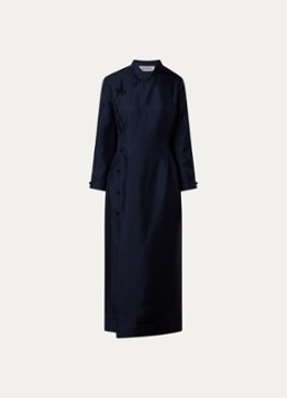 Róhe Dames Midi jurk met overslag in de kleur Donkerblauw, maat: 38