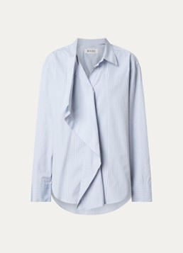 Róhe Dames Draped blouse met streepprint in de kleur Blauw, maat: 38