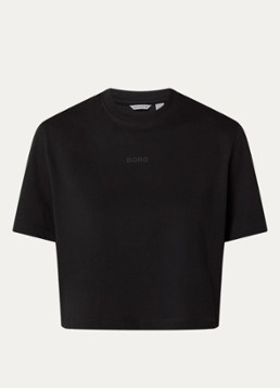 Björn Borg Dames Cropped T-shirt met logoprint in de kleur Zwart, maat: M