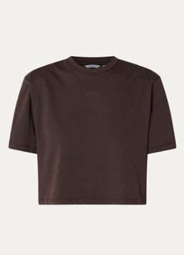 Björn Borg Dames Studio Oversized cropped T-shirt met logo in de kleur Donkerbruin, maat: M