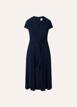 Joseph Ribkoff Dames Midi jurk met structuur en strikceintuur in de kleur Donkerblauw