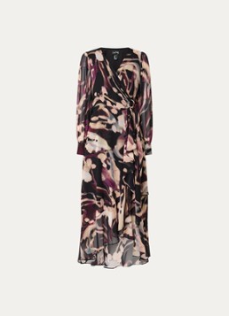 Joseph Ribkoff Dames Midi wikkeljurk met ceintuur in de kleur Aubergine