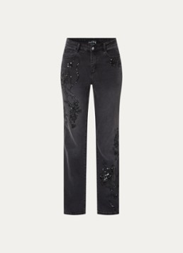Joseph Ribkoff Dames Mid waist straight leg jeans met kralendecoratie in de kleur Antraciet
