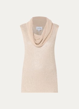 Joseph Ribkoff Dames Grofgebreide top met strass en watervalhals in de kleur Beige