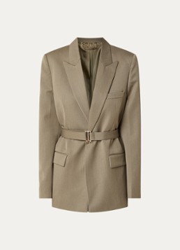 Victoria Beckham Dames Blazer in wolblend met ceintuur in de kleur Olijfgroen, maat: XS