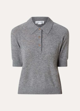 Victoria Beckham Dames Fijngebreide top van wol met polokraag in de kleur Grijs, maat: S