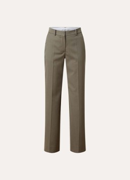 Victoria Beckham Dames High waist straight fit pantalon in wolblend met persplooi in de kleur Groen, maat: S