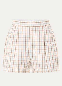 Victoria Beckham Dames High waist straight fit korte broek met ruitdessin in de kleur Gebroken wit, maat: S