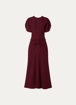 Victoria Beckham Dames Bela midi jurk met gedrapeerd detail in de kleur Bordeauxrood, maat: M