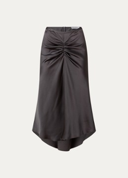 Victoria Beckham Dames Bela midi rok van satijn met ruches in de kleur Antraciet, maat: XS