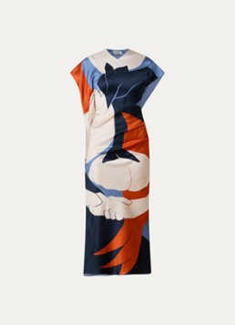 Victoria Beckham Dames Midi jurk met grafische print in de kleur Staalblauw, maat: M