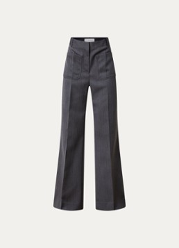 Victoria Beckham Dames Alina high waist straight fit pantalon van scheerwol met gemêleerd dessin in de kleur Middengrijs, maat: 38