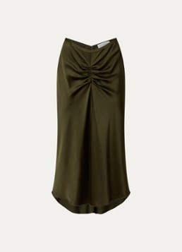 Victoria Beckham Dames Bela midi rok van satijn met ruches in de kleur Mosgroen, maat: 34