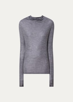 Victoria Beckham Dames Semi-transparante top in wolblend met gedrapeerd detail in de kleur Grijsmele, maat: M