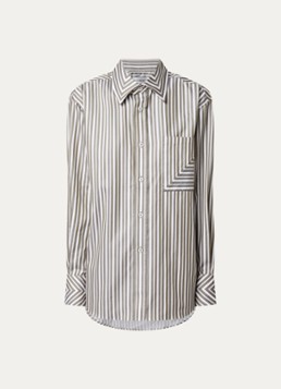 Victoria Beckham Dames Blouse met streepprint en borstzak in de kleur Mosgroen, maat: 36